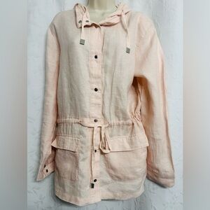 Rachel Rachel Roy 100% Linen Relaxed Breathable Resort Hooded Utility Jacket XL